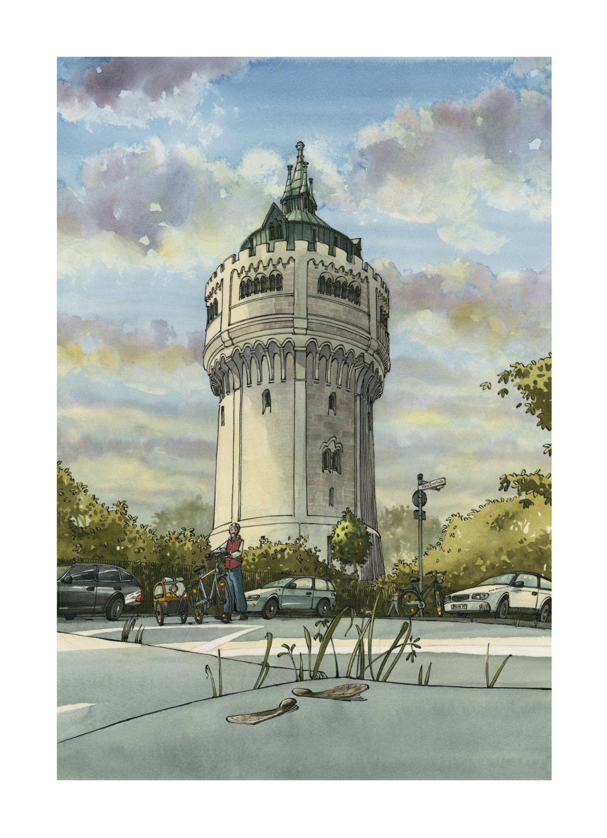 Wasserturm Münster, Bild, Druck, Zeichnung