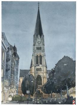 muenster Bild Bilder Zeichnung Gemälde Aquarell Kreuzkirche
