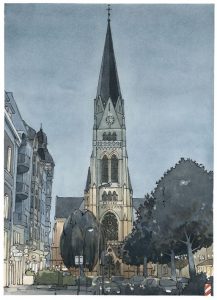 Kreuzkirche Münster Bild Bilder druck Zeichnung aquarelll