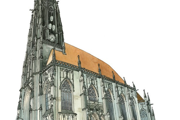 muenster Bild Bilder Zeichnung Gemälde Aquarell Lambertikirche